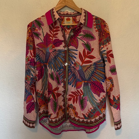 Farm rio | Macaw Scarf Shirt | Macaw Scarf Pink | M - Picture 10 of 11